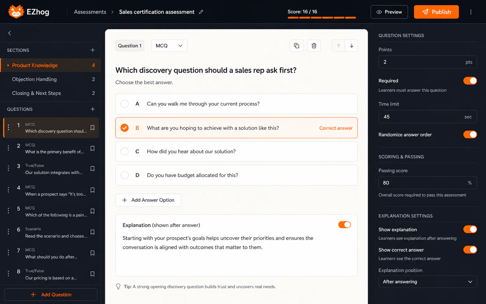 EZhog business assessment builder