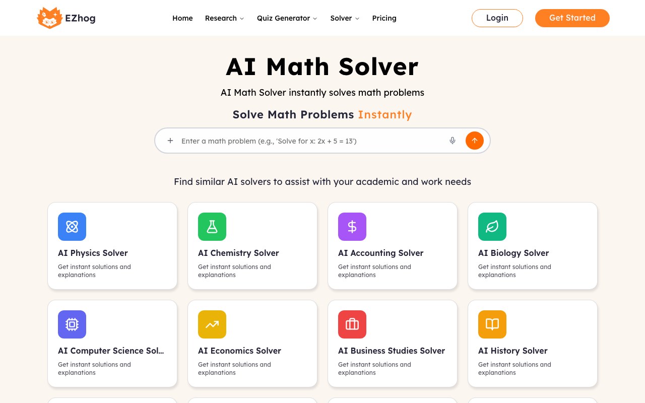AI Math Solver interface showing a question and step-by-step answer